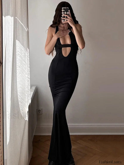 Solid Cutout Graceful Cami Long Dress