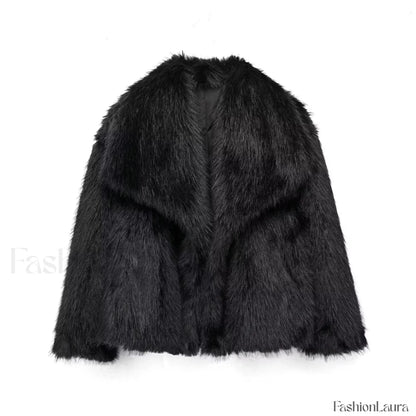 Solid Faux Graceful Fur Collar Jacket