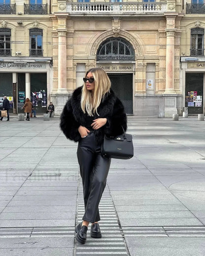 Solid Faux Graceful Fur Collar Jacket