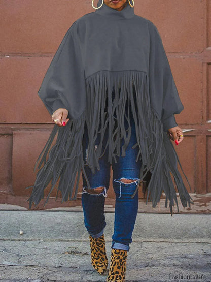 Solid Fringed Suede Top