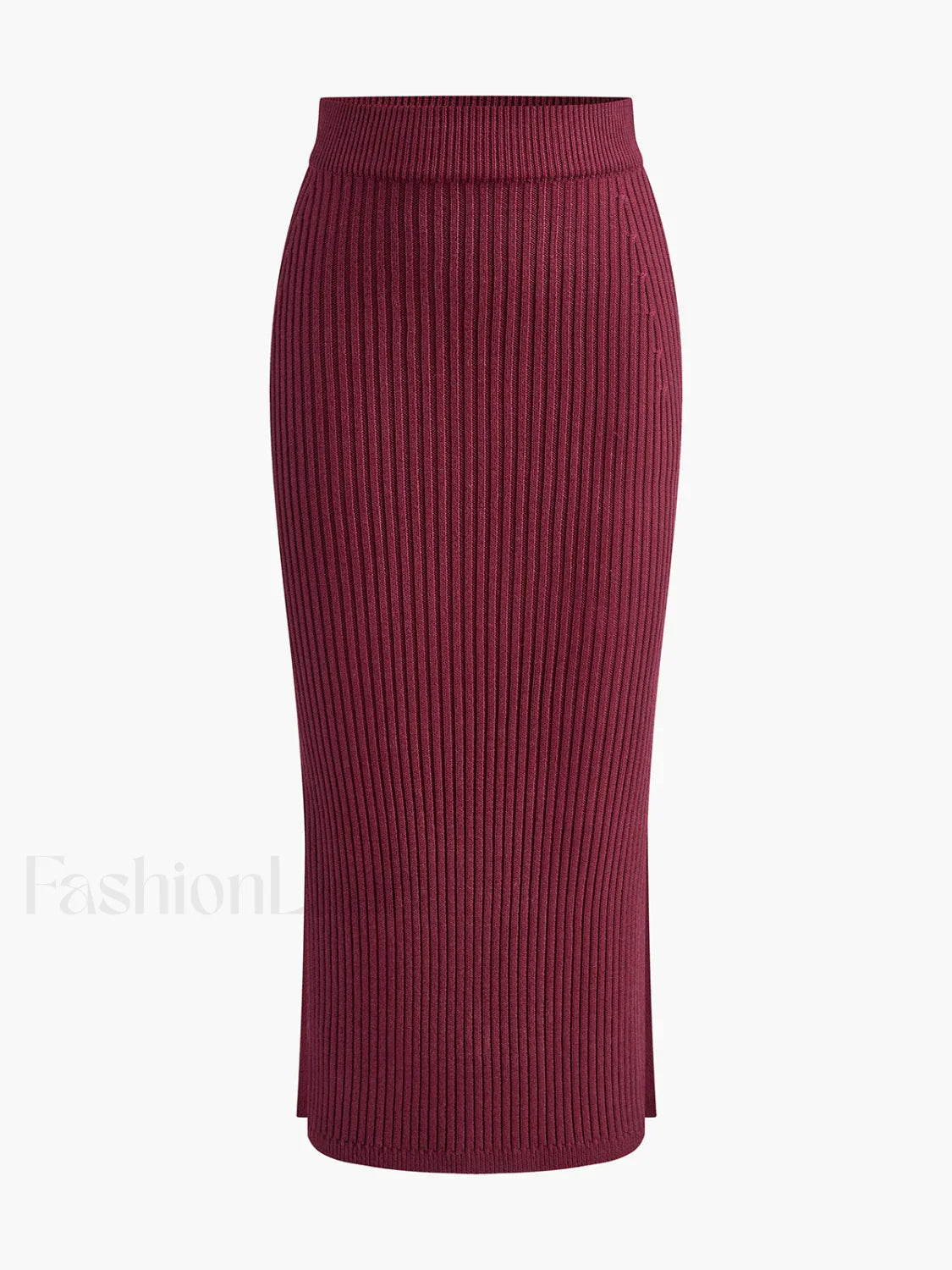 Solid High Neck Split Ribbed Knit Two Pieces Skirt Set