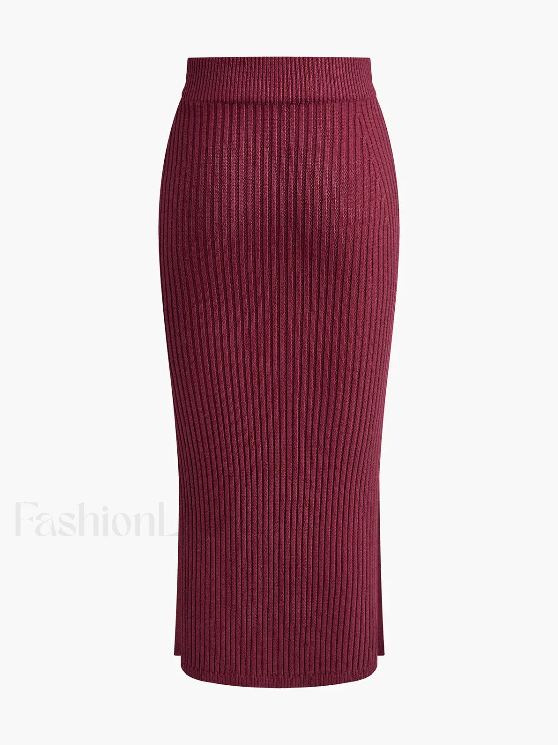 Solid High Neck Split Ribbed Knit Two Pieces Skirt Set