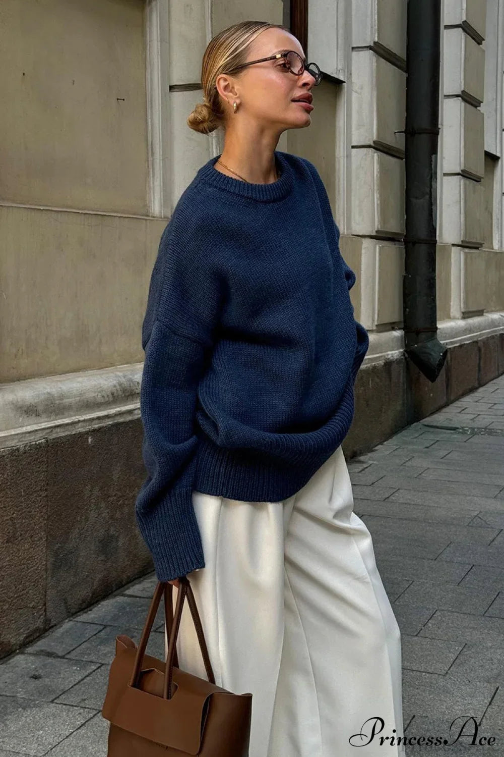 Solid Knit Crew Neck Sweater