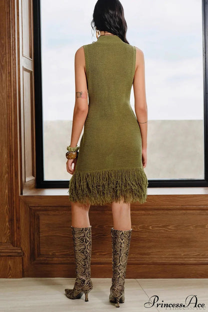 Solid Knit Tassel Bodycon Mini Dress