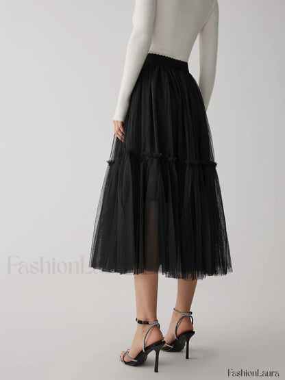 Solid Mesh Graceful Midi Skirt