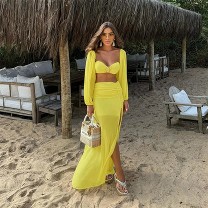 Solid Micro Bodysuit Three Piece Swimsuit