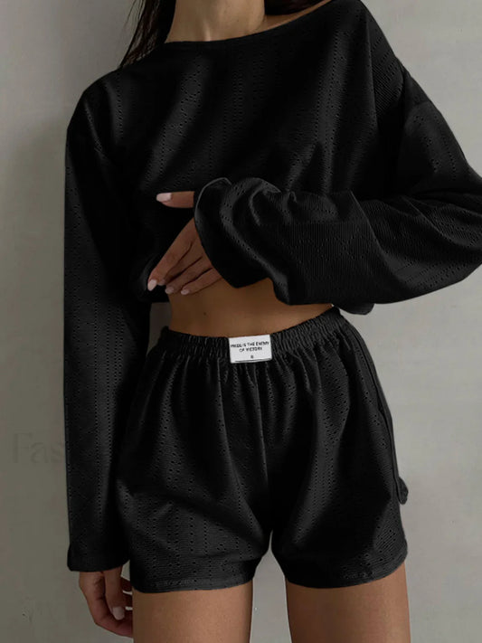 Solid Ripped Graceful Split Shorts Set