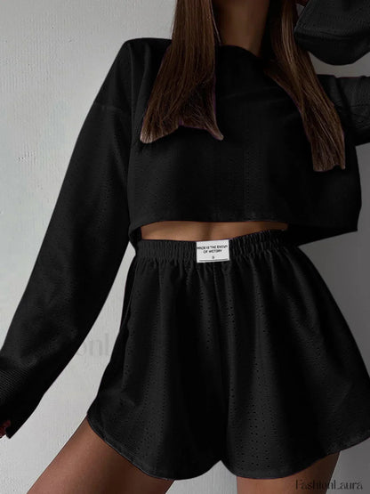 Solid Ripped Graceful Split Shorts Set