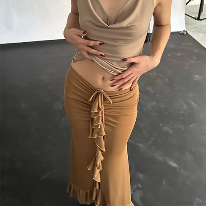 Solid Ruffles Bandage Street Skirt