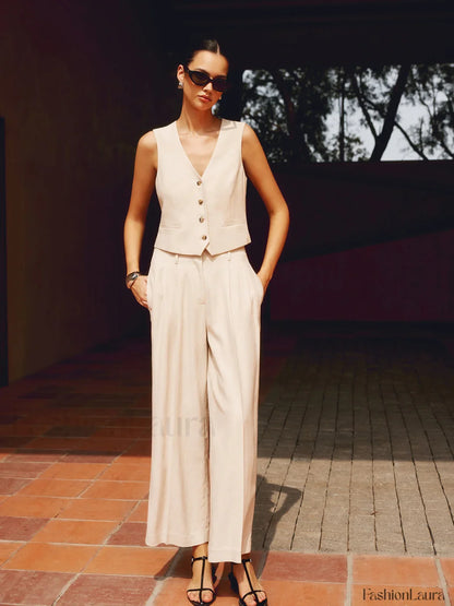 Solid Suit Graceful Straight Leg Pants