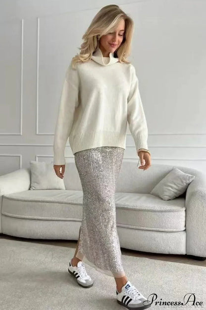 Solid Thick Short Turtleneck Loose Sweater