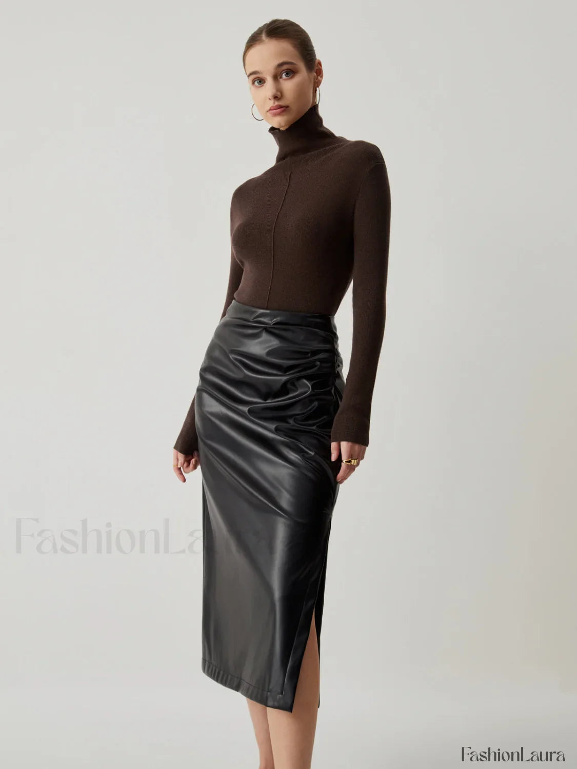 Solid Turtleneck Long Trendy Sleeve Knit Top