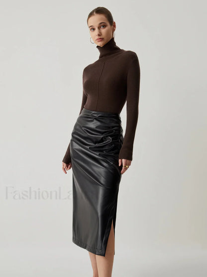 Solid Turtleneck Long Trendy Sleeve Knit Top