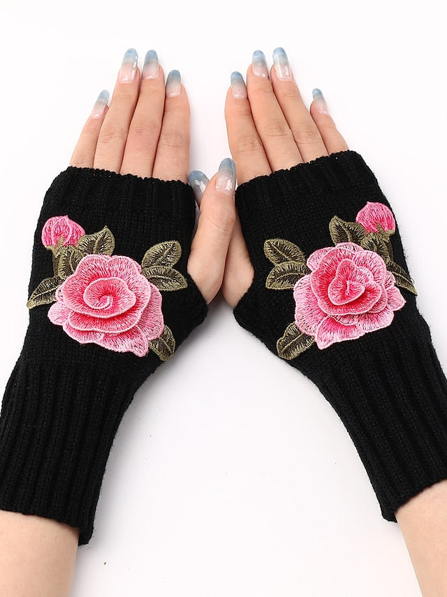Fingerless Gloves Warm Winter Gloves Gift Daily Flower / Floral Polyester Acrylic Fibers Cosplay Casual 1 Pair for Women