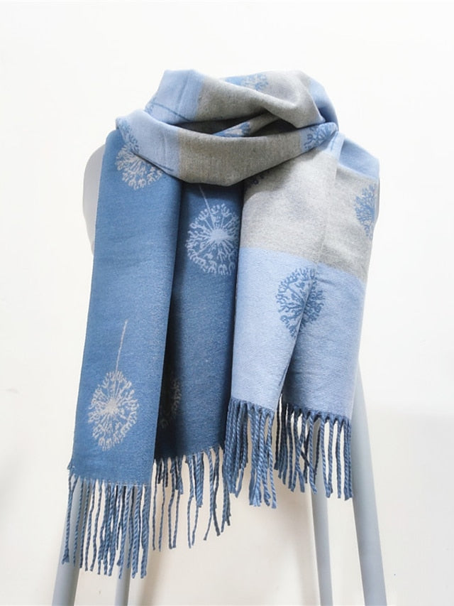 Shawls & Wraps Party Black Scarf Floral White Blue Fall Winter Imitation Cashmere for Women