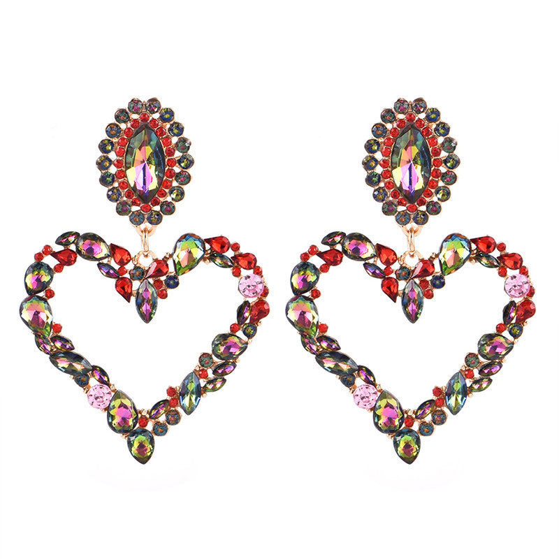 Rainbow Rhinestone Heart Drop Earrings