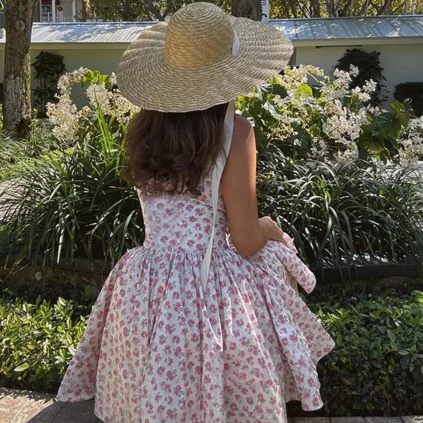Spliced Square Neck Floral Dress