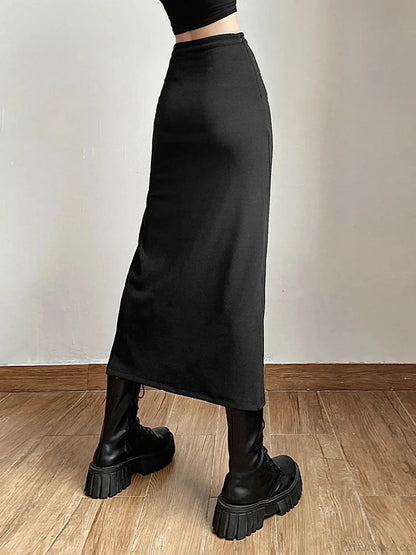 Split Casual All-Match Black Skirt