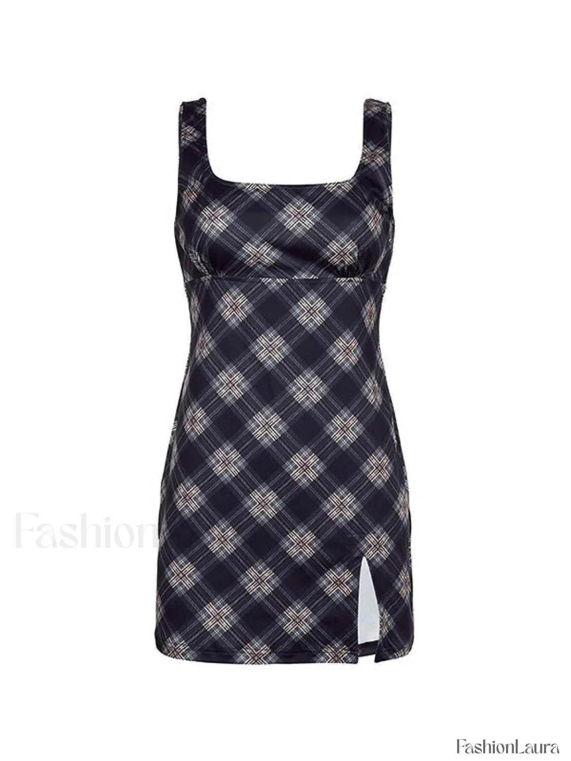 Split Sleeveless Checkered Mini Dress