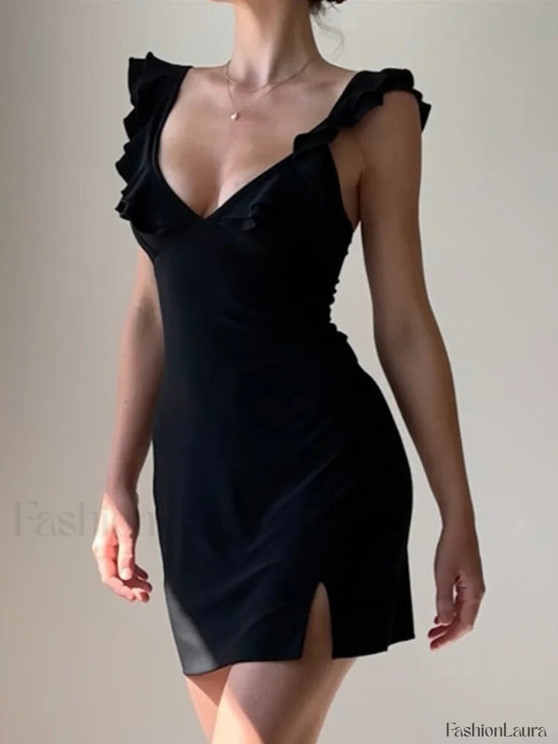 Split V Neck Mini Dress