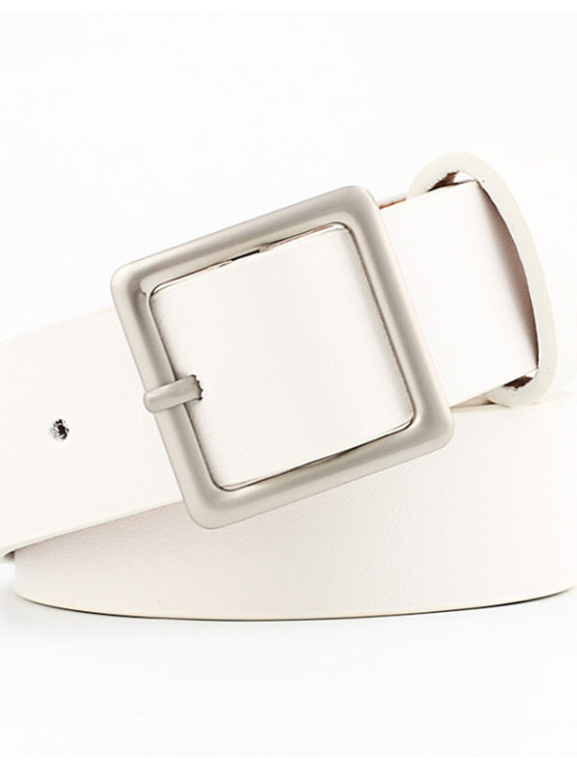 Unisex PU Buckle Belt PU Leather Prong Buckle Plain Casual Classic Party Daily White Black Pink Red for Women