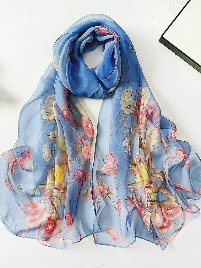 Flower Summer Women Thin Style Scarf Bandana Soft Bandana Female Elegant Shawl Hijab Hairscarves Beach Scarf for Women