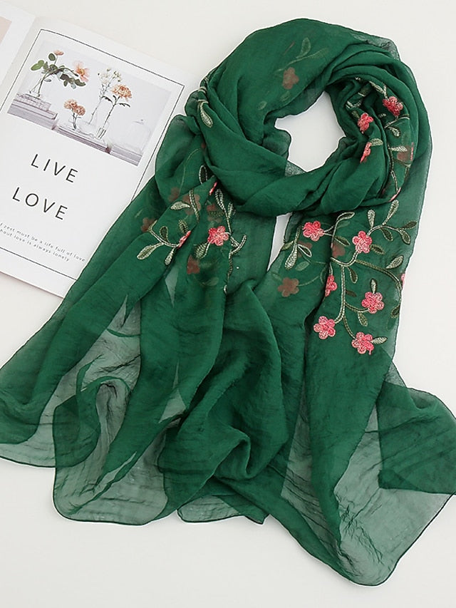 Scarves Daily Holiday Flowers Cotton Polyester Vacation Bohemia Sunscreen Outdoor Casual 1 PC for Women