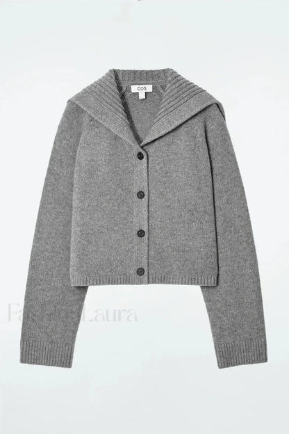 Spring Gray Crew-neck Knit Cardigan