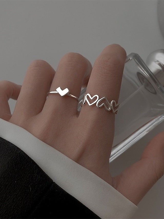 2pcs/set Ring For Daily Alloy Heart for Women