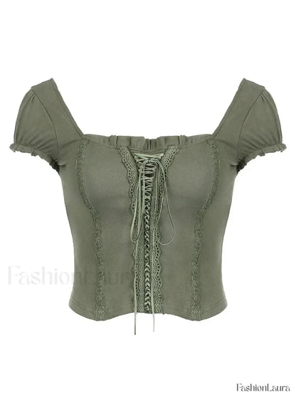 Square Collar Fairycore Balletcore Chic Short Sleeve Tee