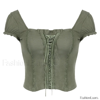 Square Collar Fairycore Balletcore Chic Short Sleeve Tee