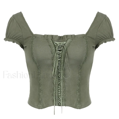 Square Collar Fairycore Balletcore Chic Short Sleeve Tee