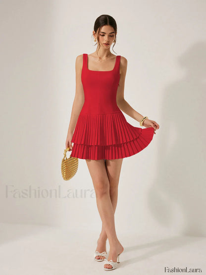Square Neck Pleated Dress