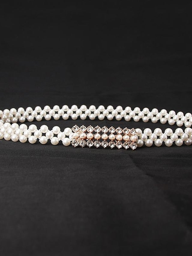 ladies pearl waist chain korean version rhinestone pearl decorative belt fashion sweet dress elastic belt women wholesale for Women