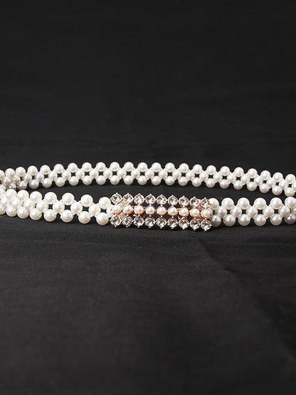 ladies pearl waist chain korean version rhinestone pearl decorative belt fashion sweet dress elastic belt women wholesale for Women