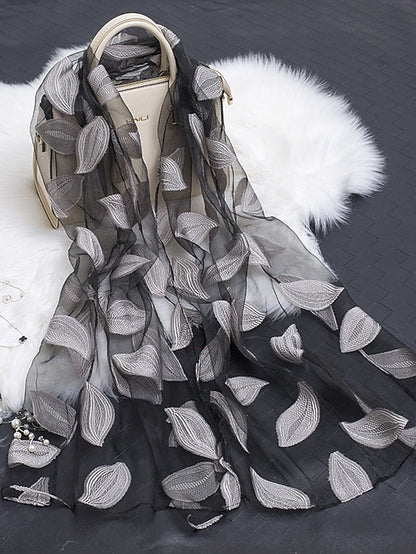 Multicolor Leaf Embroidery Scarf Female Spring Summer Autumn  Sunscreen Headscarf Fashion Thin Scarf Shawl Dual-use Long Beach Towel for Women