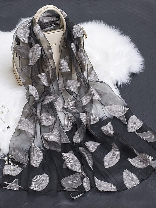 Multicolor Leaf Embroidery Scarf Female Spring Summer Autumn  Sunscreen Headscarf Fashion Thin Scarf Shawl Dual-use Long Beach Towel for Women