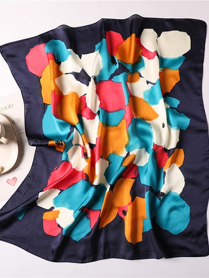 70*70cm New Women Scarf Silk Hijabs Neck Kerchief Head Tie Band Ribbon Geometrical Pattern Scarves for Women