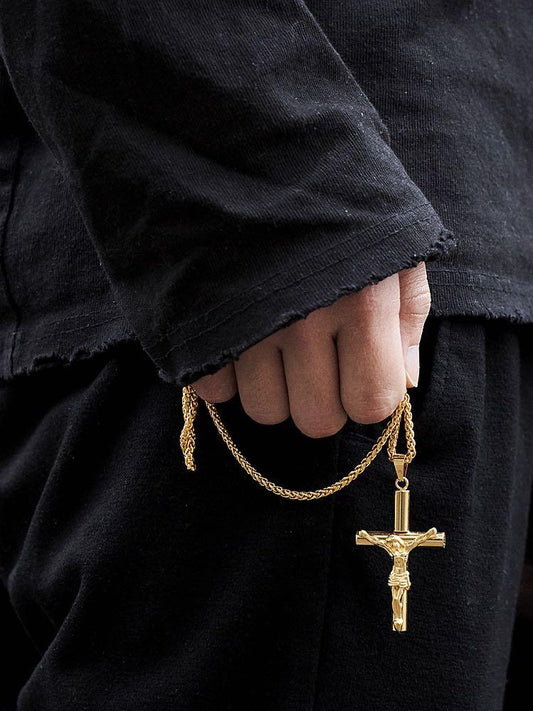 Stainless Steel Plated with Jesus Christ Crucifix Cross Pendant for Women