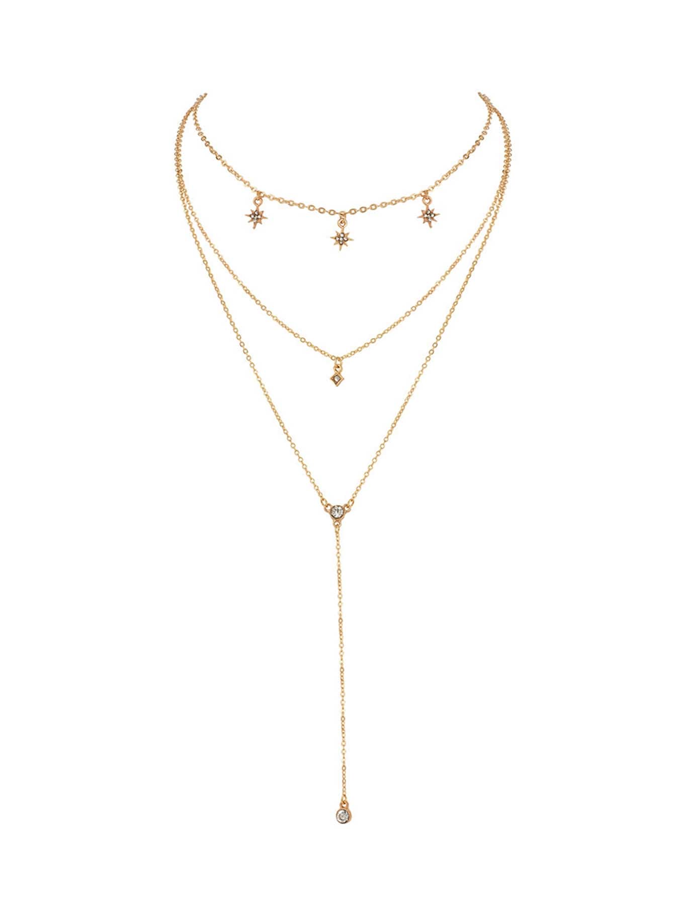 Star Detail Lariats Layered Necklace for Women