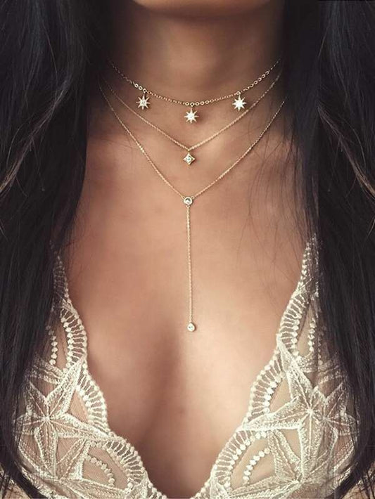 Star Detail Lariats Layered Necklace for Women