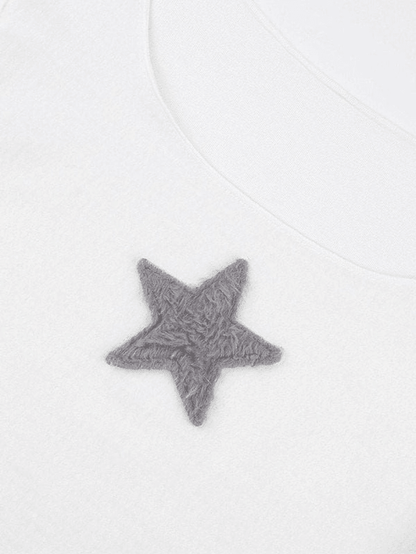 Star Patch Long Sleeve Cropped Knit Top