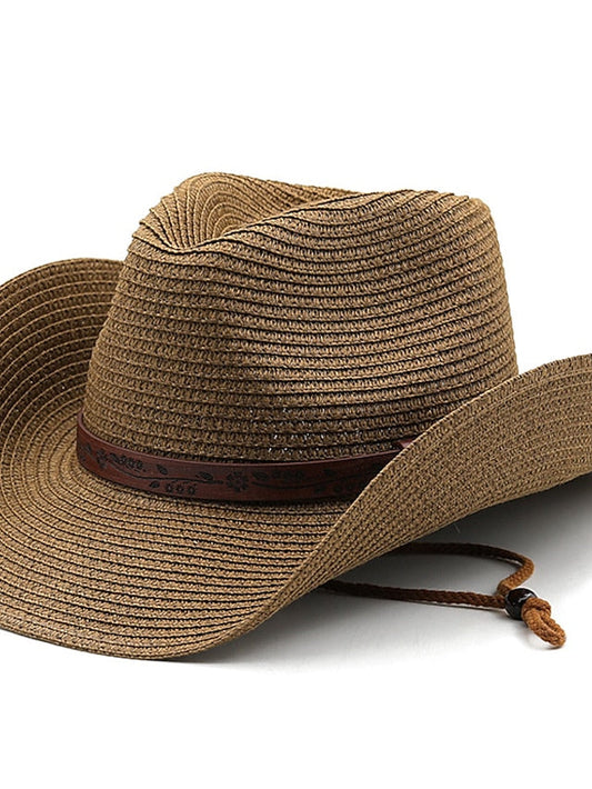 Summer Outdoor Men Women Western Cowboy Straw Hats Curled Brim Breathable Holiday Beach Jazz Cap Fishing Sun Protection Hat for Women