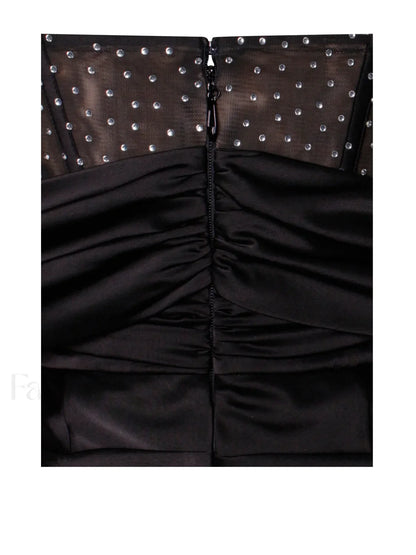 Stella Black Off Shoulder Graceful Crystal Corset Satin Gown
