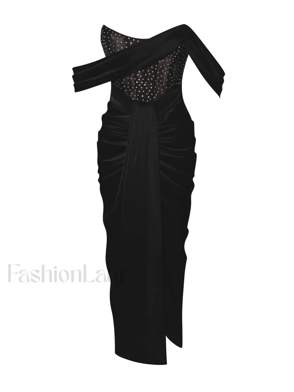 Stella Black Off Shoulder Graceful Crystal Corset Satin Gown