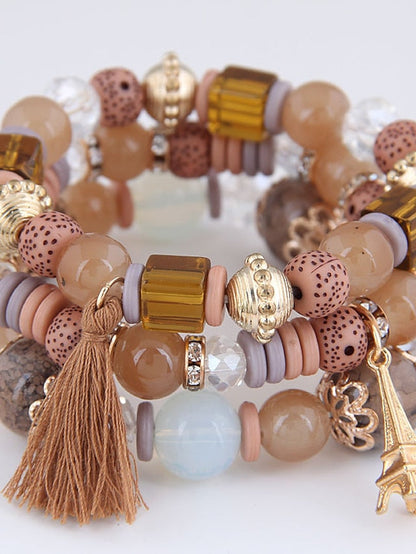 3pcs Bead Bracelet Bracelet Layered Fashion Tassel Bohemian Resin Bracelet Jewelry Black / White / Pink For Gift Daily Holiday Date for Women