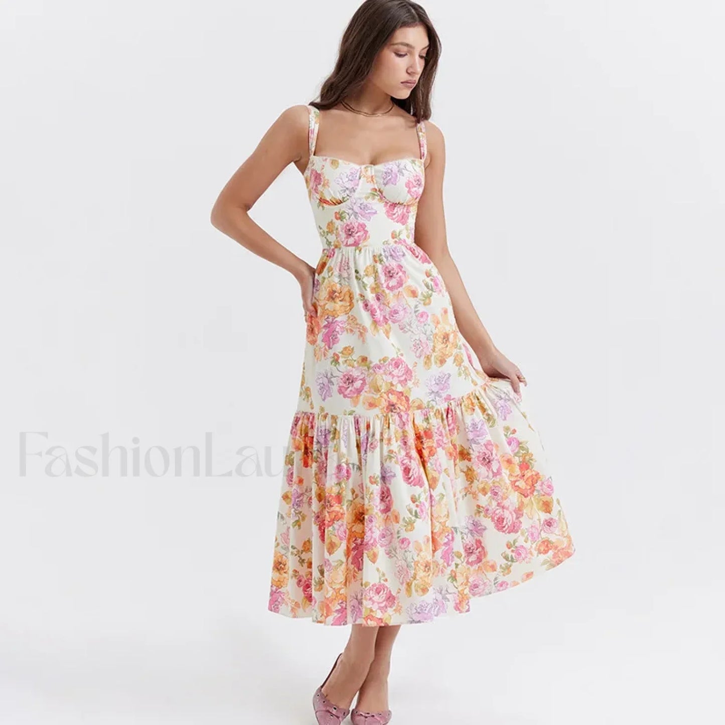 Strapless Bodycon Midi Floral Dress