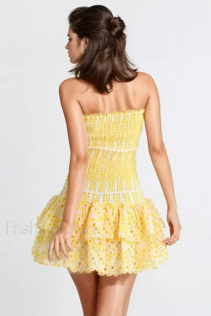 Strapless Flower Embroidery Mini Dress