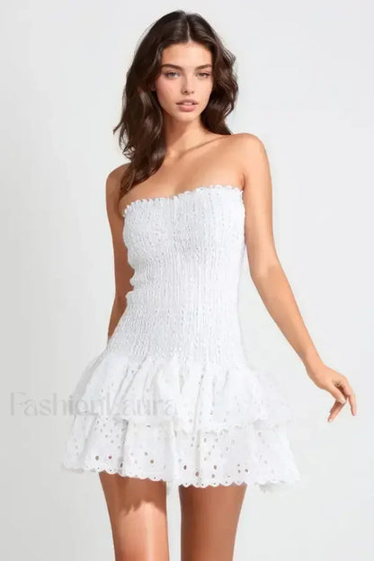 Strapless Flower Embroidery Mini Dress