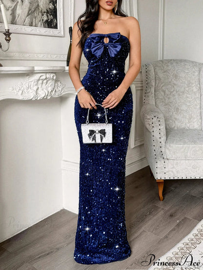 Strapless Sequin Bow Elegant Party Dress